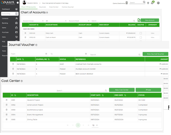 Dashboard of Opulent Business Accounting Software